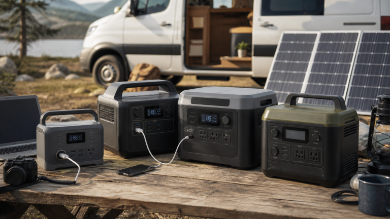 Comparativa de estaciones de energía portátiles en un entorno de camper y uso práctico