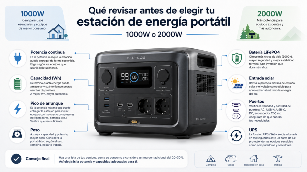 Factores clave para elegir una estación de energía portátil de 1000W o 2000W